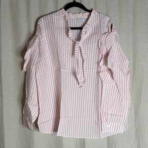 Harshman size 1x Striped Ruffle Blouse - Pink NWT